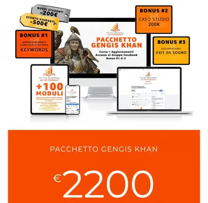 Online marketing per self-publishers, pacchetto Gengis Khan – Alessandro Arnao - copertina corso